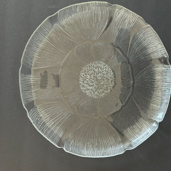 Vintage Clear Glass Floral Pattern Plate With Textured Design 11 - Picture 1 of 4